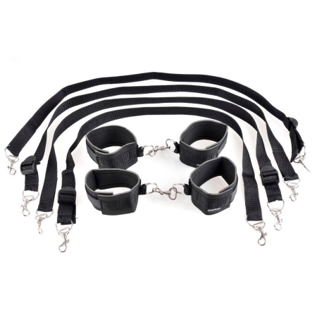Zestaw do krępowania FFS Cuff & Tether Set Black – regulowane mankiety na rzepy z linami i karabińczykami na nadgarstki i kostki - 2