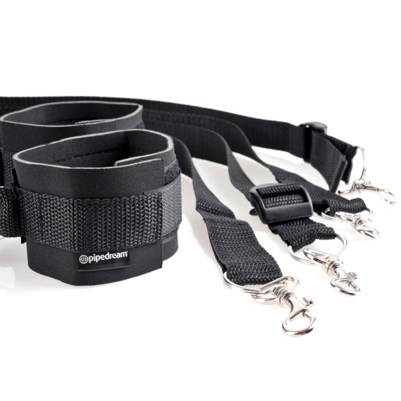 Zestaw do krępowania FFS Cuff & Tether Set Black – regulowane mankiety na rzepy z linami i karabińczykami na nadgarstki i kostki - 4