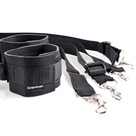 Zestaw do krępowania FFS Cuff & Tether Set Black – regulowane mankiety na rzepy z linami i karabińczykami na nadgarstki i kostki - 5
