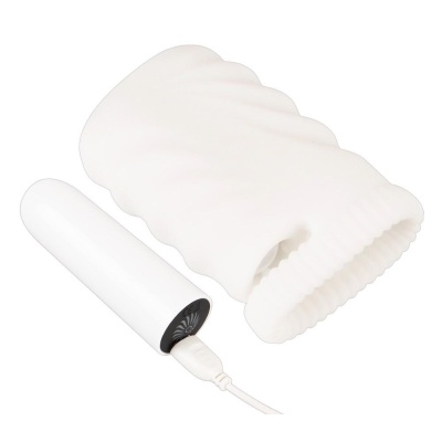 Masturbator Stroker Soft & Stretchy — rękaw TPE 12,5 cm, pierścień na jądra 4,5 cm i wibrobullet 10 trybów - 1 2