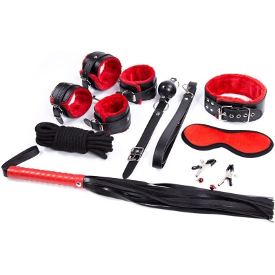 Fetish Fever - Bondage Set - 9 pieces - Red/Black - 1