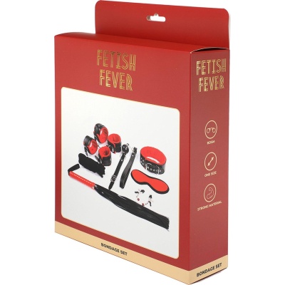 Fetish Fever - Bondage Set - 9 pieces - Red/Black - 1 2