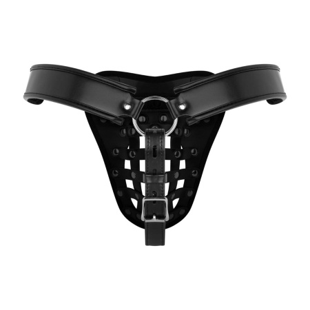 Pas cnoty Chastity Cage Panty Black - eko-skóra, regulowane paski z otworami, zintegrowana klatka, metalowy karabińczyk - 2