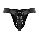 Pas cnoty Chastity Cage Panty Black - eko-skóra, regulowane paski z otworami, zintegrowana klatka, metalowy karabińczyk - 2