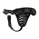 Pas cnoty Chastity Cage Panty Black - eko-skóra, regulowane paski z otworami, zintegrowana klatka, metalowy karabińczyk - 4