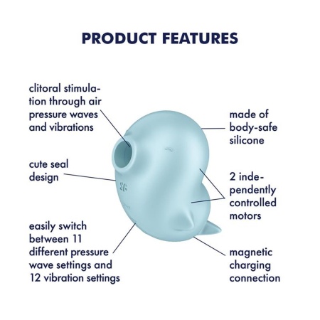 Stymulator bezdotykowy Satisfyer Sassy Seal - fale ciśnienia i wibracje, długość 9,7 cm - 6