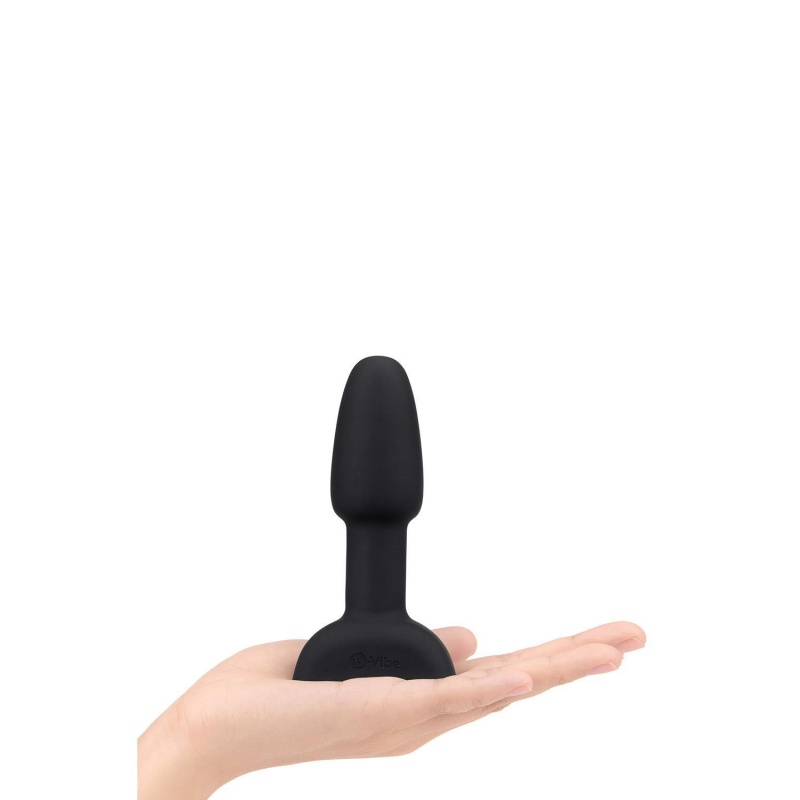 Rimming Petite Black - obrotowo-wibrujący korek analny z pilotem, bezszwowy silikon, długość insertacyjna 10 cm, średnica 3,5 cm - 4