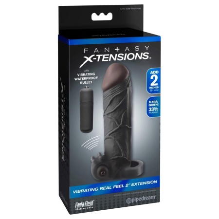 Przedłużka penisa FX Real Feel 2" Extension Dark – wibrująca nakładka TPE z pierścieniem na jądra, 16,5 cm - 1