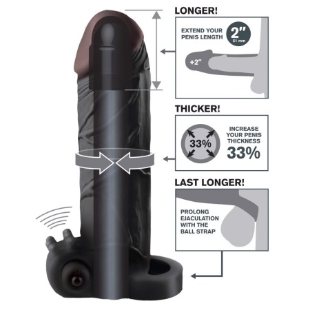 Przedłużka penisa FX Real Feel 2" Extension Dark – wibrująca nakładka TPE z pierścieniem na jądra, 16,5 cm - 5