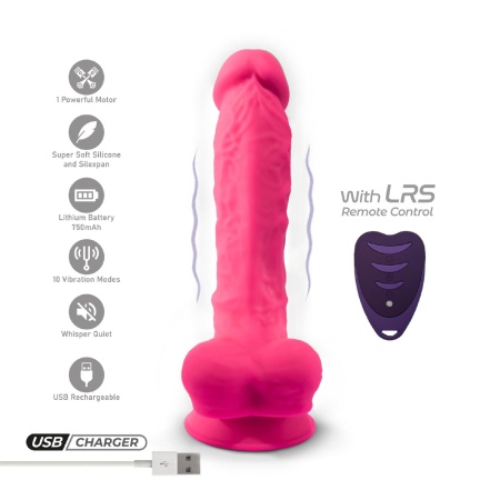 Wibrator realistyczny Model 1 8" Pink Vibration+ LRS - silikon medyczny, 10 trybów, pilot, przyssawka, IPX7, 20 cm - 8