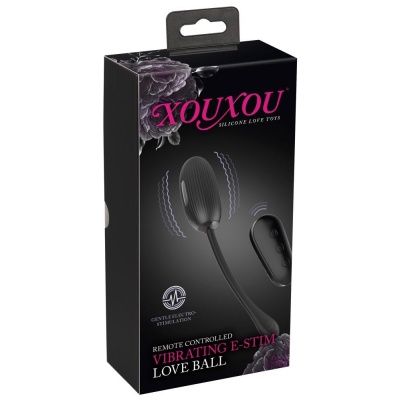 E-Stim Love Balls — wibro-jajko z elektrostymulacją, pilotem bezprzewodowym i paskiem powrotnym, 19,1 cm - 1