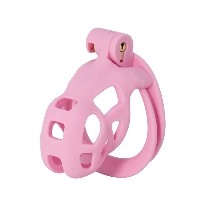 Klatka na penisa Penis Prison Cock Cage Short Pink 8 cm z regulowanymi pierścieniami - 1