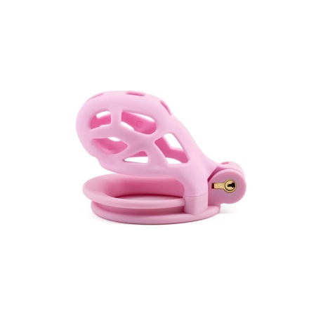 Klatka na penisa Penis Prison Cock Cage Short Pink 8 cm z regulowanymi pierścieniami - 3
