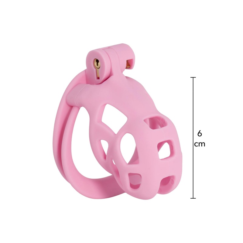 Klatka na penisa Penis Prison Cock Cage Short Pink 8 cm z regulowanymi pierścieniami - 4