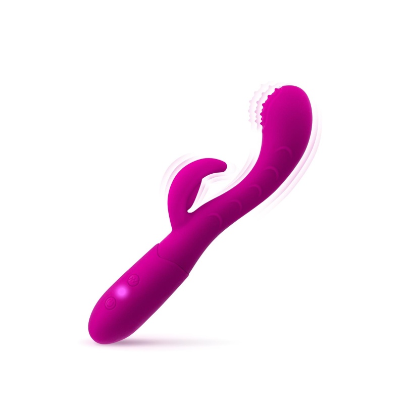 Wibrator królik Bess - zakrzywiona główka z wypustkami i stymulatorem łechtaczki, 18,8 cm - 1