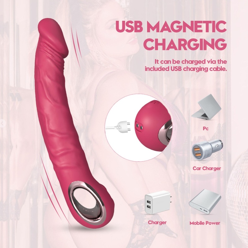 Realistyczny Wibrator PINK - Silikon Medyczny, 10 Trybów Wibracji, Ładowanie USB - 11