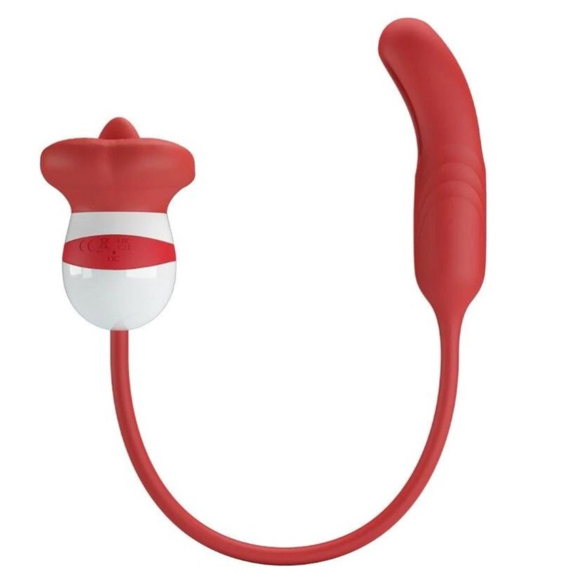 Wibrator Alyss Mouth Red — silikonowy stymulator łechtaczki z funkcją lizania i 5 trybami wibracji - 2