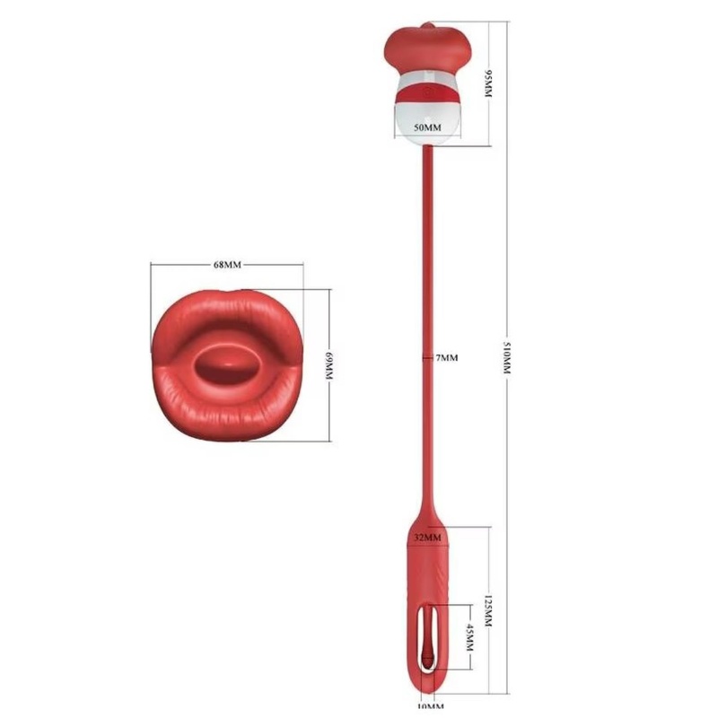 Wibrator Alyss Mouth Red — silikonowy stymulator łechtaczki z funkcją lizania i 5 trybami wibracji - 3