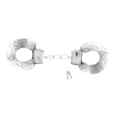 Kajdanki bondage Love Cuffs z futerkiem, regulowane, białe - 1