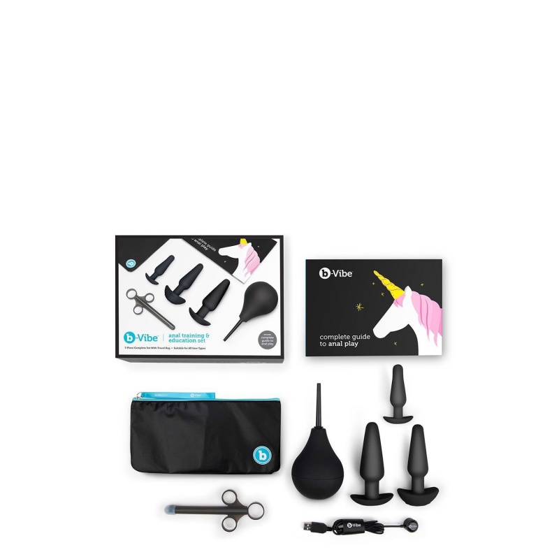 Zestaw do treningu analnego Anal Training & Education Set Blue - 7 elementów, 3 korki silikonowe 9-12,6 cm, w tym model wibrując - 3
