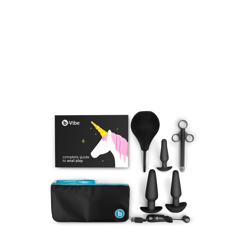 Zestaw do treningu analnego Anal Training & Education Set Blue - 7 elementów, 3 korki silikonowe 9-12,6 cm, w tym model wibrując - 4