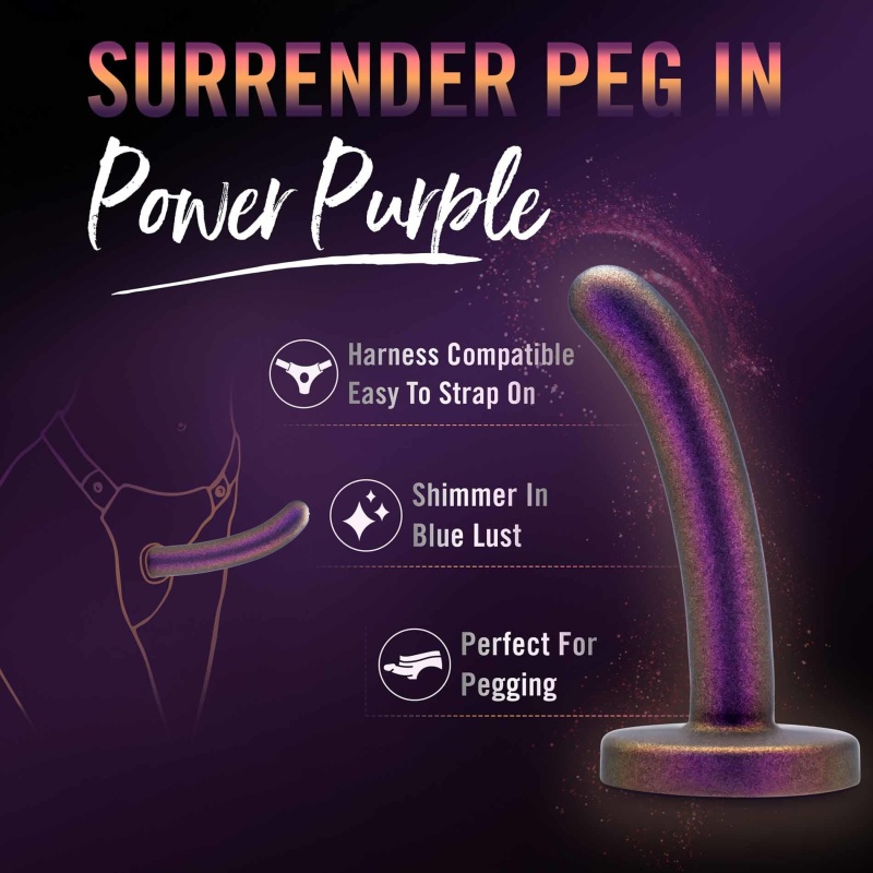 Dildo Surrender Peg Power Purple - silikon platynowy, kompatybilny z uprzężą strap-on, 12 cm - 5