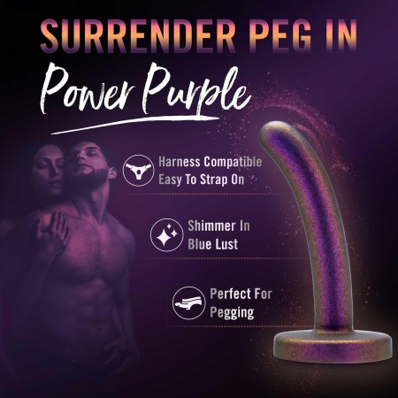 Dildo Surrender Peg Power Purple - silikon platynowy, kompatybilny z uprzężą strap-on, 12 cm - 6