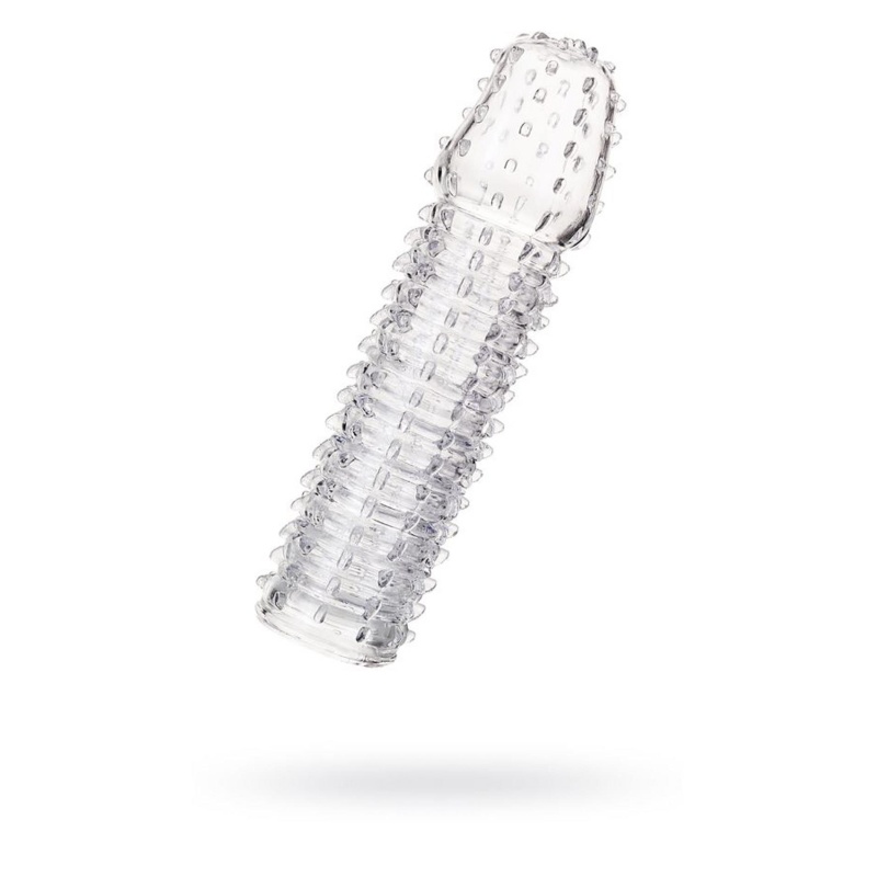 Penis Extender Sleeve Transparent - przezroczysta, elastyczna osłona na prącie z TPR, spiralnie teksturowana, długość 15,2 cm - 1