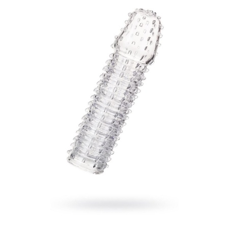 Penis Extender Sleeve Transparent - przezroczysta, elastyczna osłona na prącie z TPR, spiralnie teksturowana, długość 15,2 cm - 1