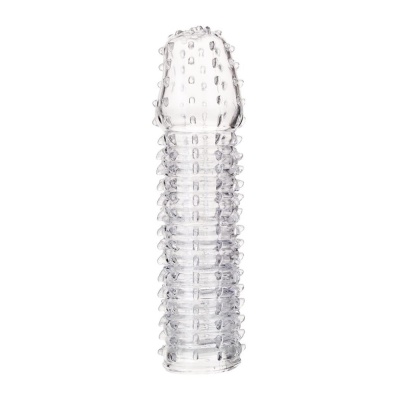 Penis Extender Sleeve Transparent - przezroczysta, elastyczna osłona na prącie z TPR, spiralnie teksturowana, długość 15,2 cm - 1 2