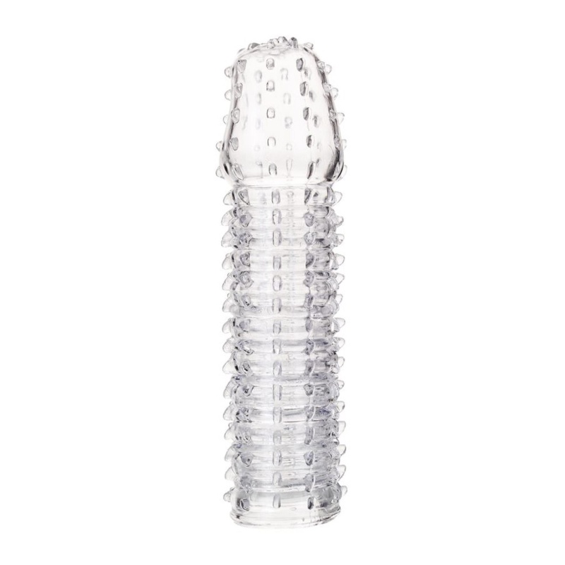 Penis Extender Sleeve Transparent - przezroczysta, elastyczna osłona na prącie z TPR, spiralnie teksturowana, długość 15,2 cm - 2