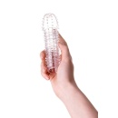 Penis Extender Sleeve Transparent - przezroczysta, elastyczna osłona na prącie z TPR, spiralnie teksturowana, długość 15,2 cm - 3