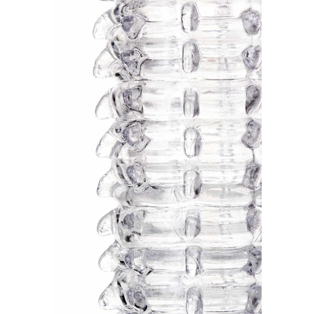 Penis Extender Sleeve Transparent - przezroczysta, elastyczna osłona na prącie z TPR, spiralnie teksturowana, długość 15,2 cm - 4