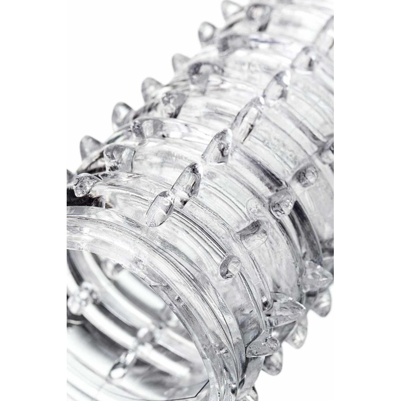 Penis Extender Sleeve Transparent - przezroczysta, elastyczna osłona na prącie z TPR, spiralnie teksturowana, długość 15,2 cm - 5