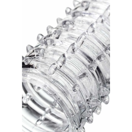Penis Extender Sleeve Transparent - przezroczysta, elastyczna osłona na prącie z TPR, spiralnie teksturowana, długość 15,2 cm - 5