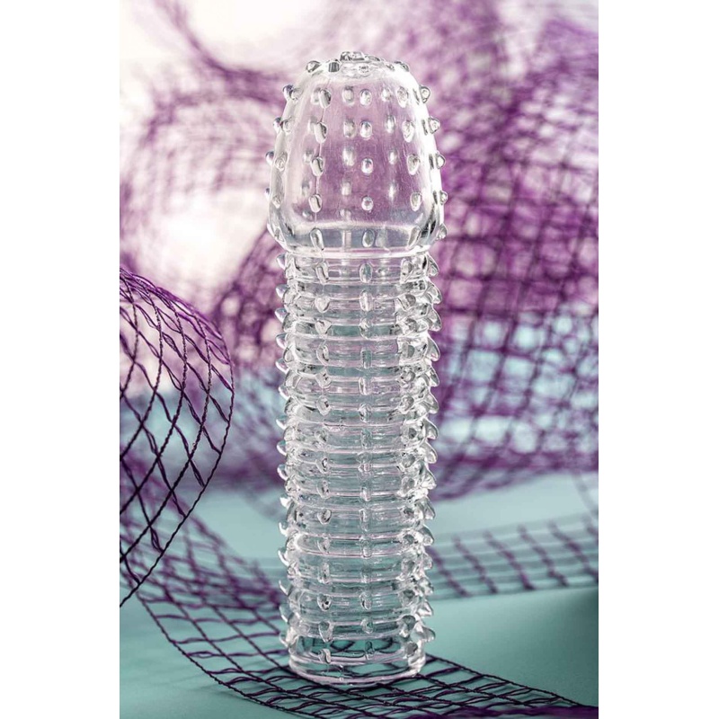 Penis Extender Sleeve Transparent - przezroczysta, elastyczna osłona na prącie z TPR, spiralnie teksturowana, długość 15,2 cm - 7