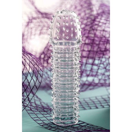 Penis Extender Sleeve Transparent - przezroczysta, elastyczna osłona na prącie z TPR, spiralnie teksturowana, długość 15,2 cm - 7