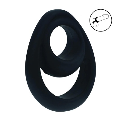 Double Ergo Silicone Cockring - Black - 1 2