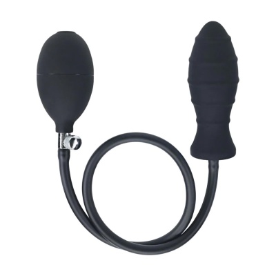 Ribbed Inflatable Silicone Anal Plug - Black - 1