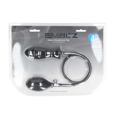 Ribbed Inflatable Silicone Anal Plug - Black - 1 2