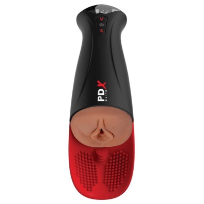 Masturbator Fuck-O-Matic Pro XL Brown z masażem jąder, funkcją ssania i wibracjami, 34,9 cm - 1 2