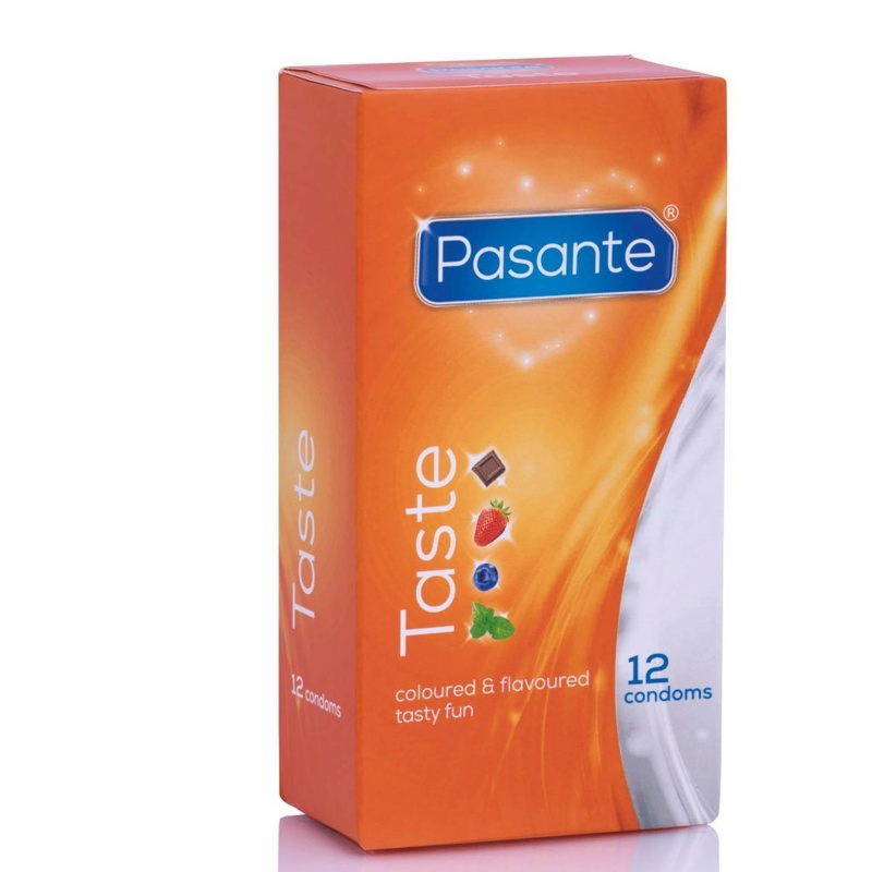 Prezerwatywy smakowe Pasante Taste 12 sztuk – 19 cm, mix smaków i kolorów - 1