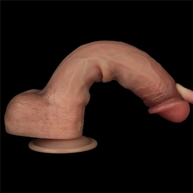 Dildo Silikonowe Sliding Skin Pro Dual Layer 22,8 cm (9 cali) Jasnobrązowe - 10