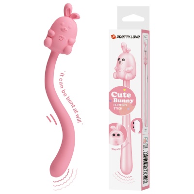 Masażer Cute Bunny Flirting Stick — 7 trybów wibracji, elastyczny silikon, 142 × 18,5 mm, IPX7 - 1