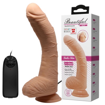 Wibrator realistyczny Beautiful Alex z krzywizną G-Point, podstawą z przyssawką i przewodowym pilotem, 28 cm - 1