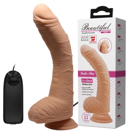Wibrator realistyczny Beautiful Alex z krzywizną G-Point, podstawą z przyssawką i przewodowym pilotem, 28 cm - 1