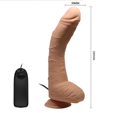 Wibrator realistyczny Beautiful Alex z krzywizną G-Point, podstawą z przyssawką i przewodowym pilotem, 28 cm - 6