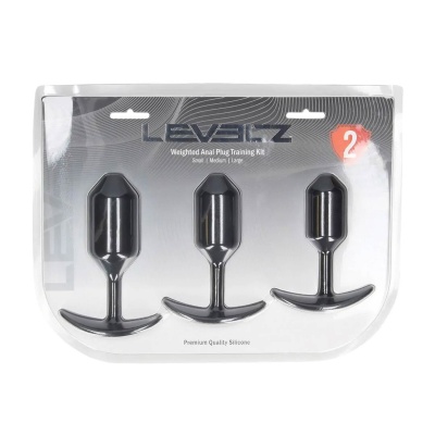 Silicone Weighted Anal Plug Training Set of 3 - Black - 1 2