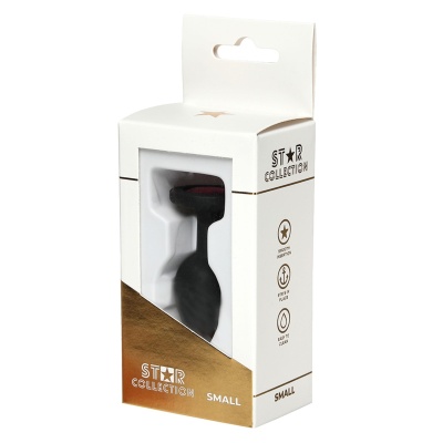 Star Collection - Black Silicone Anal Plug S - Pink Stone - 1
