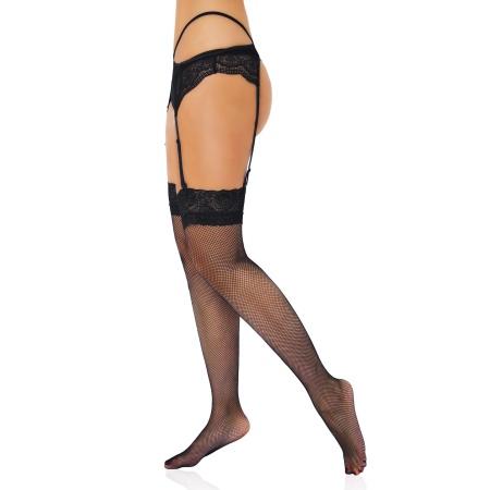 Net Stockings with Lace Top Black - 5